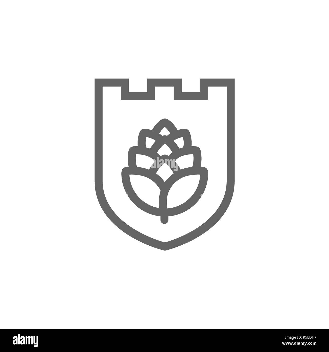 L'icône du bouclier et hop combinaison. La bière et le symbole de barre ou d'un logo. Banque D'Images