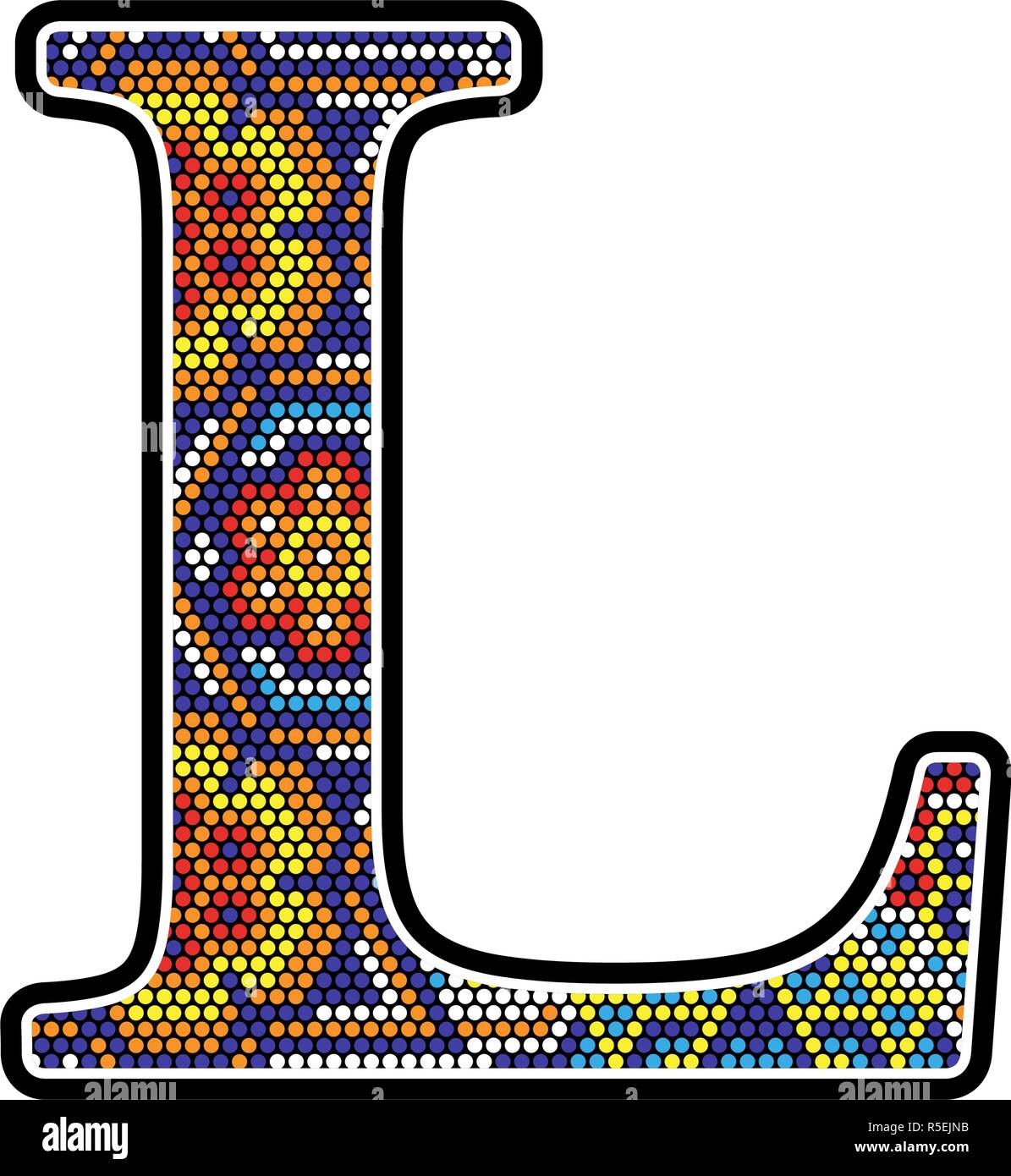 L initiale avec des points colorés abstract design avec style art Huichol du Mexique Illustration de Vecteur