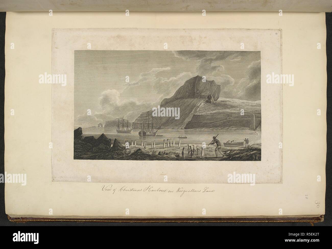 Vue sur le port de Noël dans la terre de Kerguelen, décembre 1776. Dessins faits par John Webber pendant le troisième voyage du capitaine Cook, 1777-1779. 1784. La gravure. Source : ajouter. 23920, f.28. Langue : Anglais. Banque D'Images