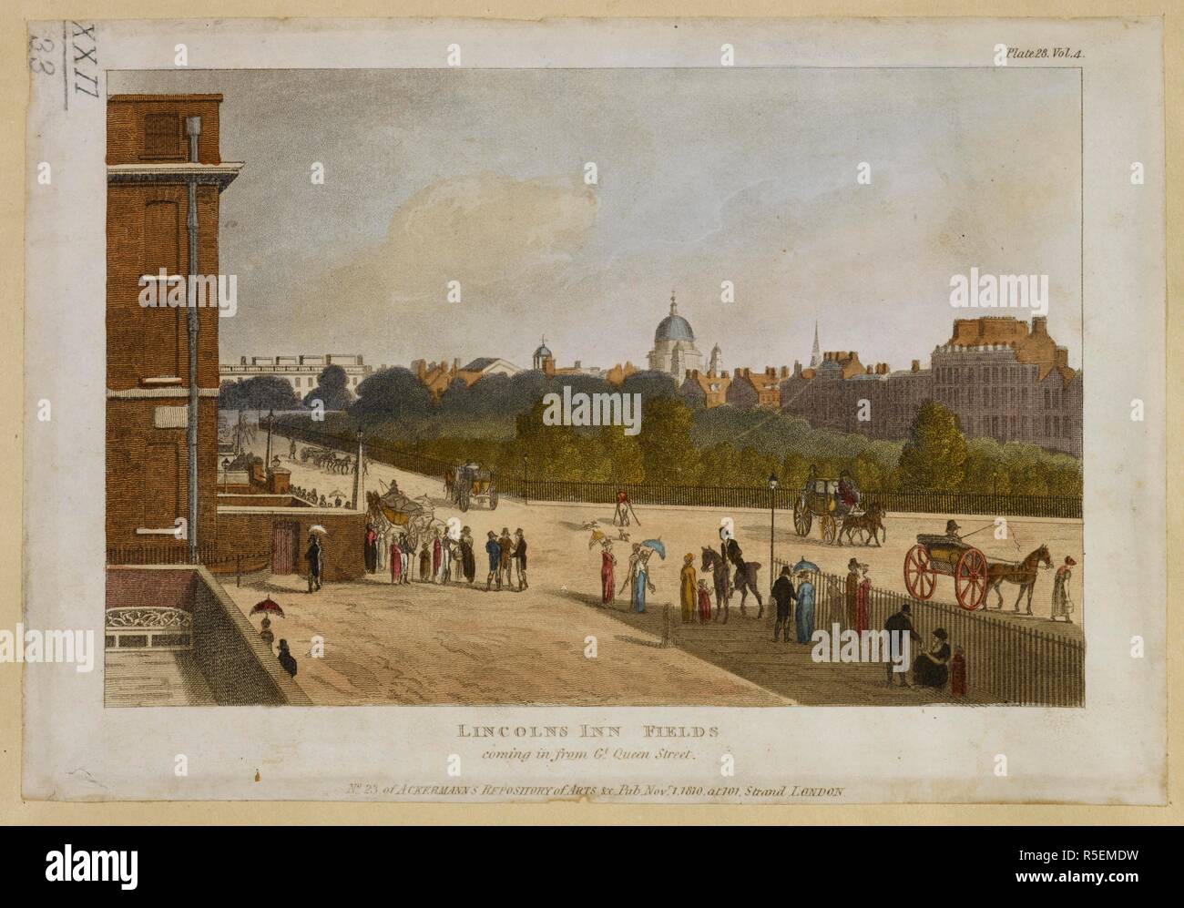 Lincoln's Inn Fields, qui nous arrivent de Great Queen Street. Vue sur Lincoln's Inn Fields. 1812. Source : Maps.K.Haut.22.33. Banque D'Images