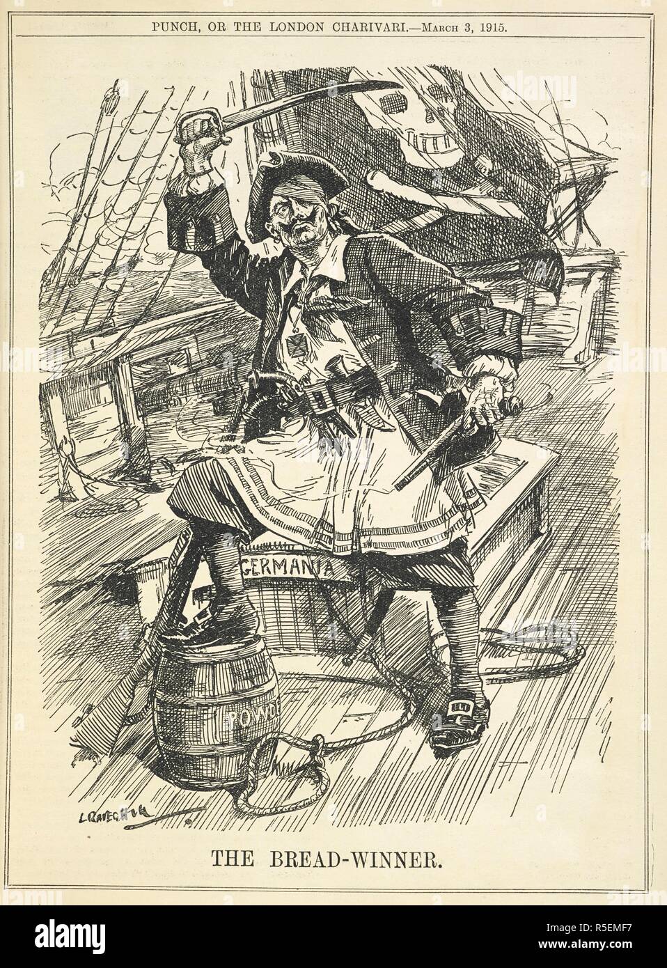 'Le chef'. Un capitaine allemand dépeint comme un pirate. Une caricature de la Première Guerre mondiale. Poing ou la London charivari. Londres, 1915. Source : PP.5270, 3 mars 1915, page 163. Auteur : Raven-Hill, Leonard. Banque D'Images