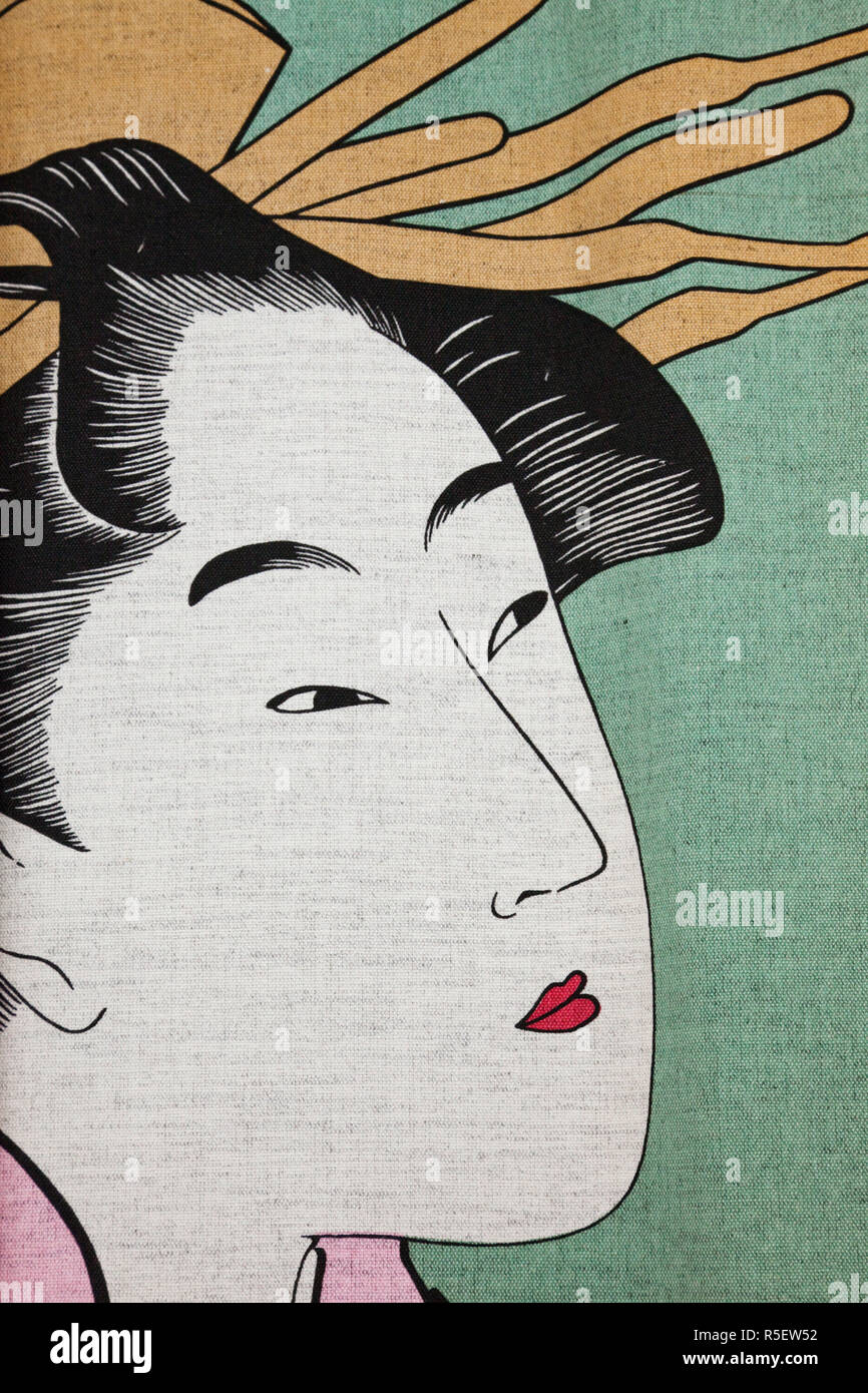 Le Japon, Kyoto, Détail de l'Ukiyo-e peinture représentant une geisha Banque D'Images