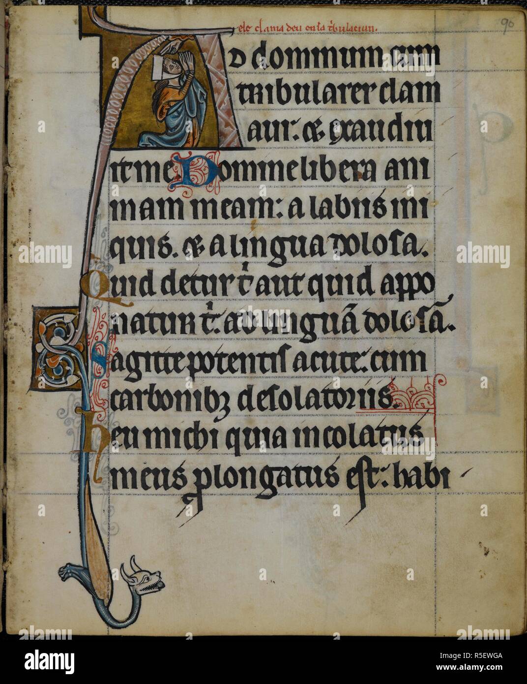 Initiale historiée 'A'(d dominum) de Susanna priant (Psaume 119). Psaumes graduels. c. 1240. Source : ajouter. 49999, f.90. Langue : le latin. Banque D'Images