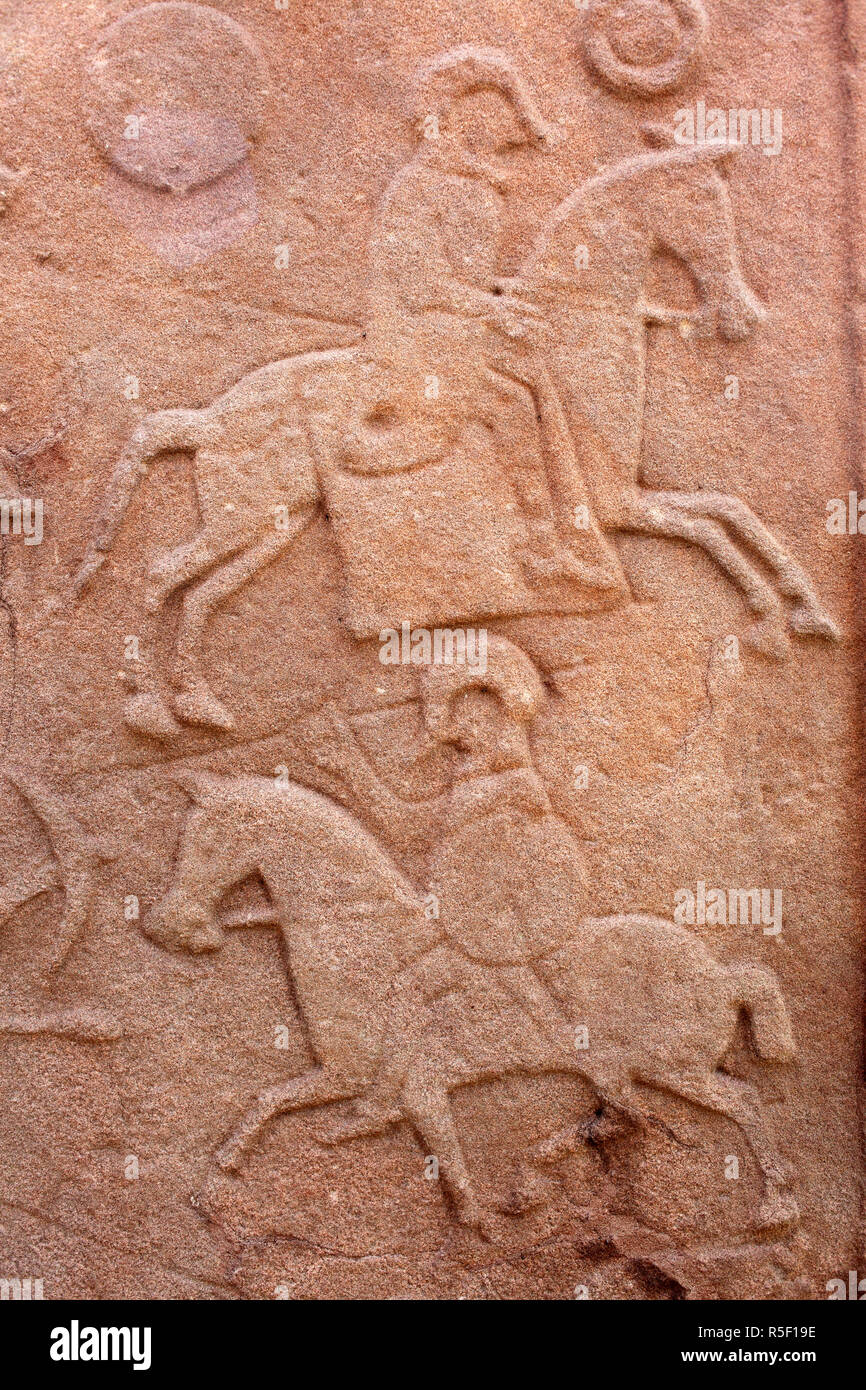 Scène de bataille, sculptées en pierre Picte, Aberlemno, Angus, Scotland, UK Banque D'Images