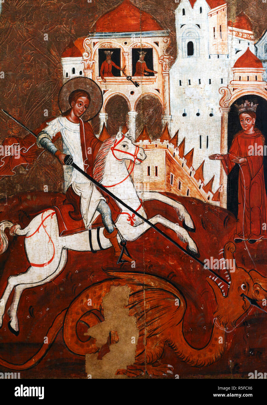 Saint George et le dragon (17 siècle), l'icône de Volhynie, musée, Lutsk, Oblast de Volhynie, en Ukraine Banque D'Images