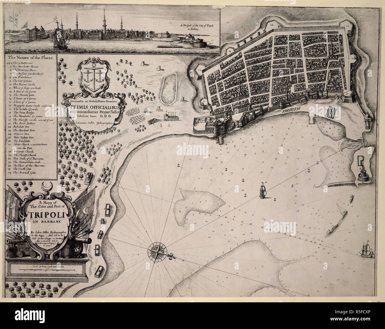 Une carte de la ville et le port de Tripoli, dans la barbarie. Un Mapp de la ville et le port de Tripoli, dans la barbarie. Londres, 1675. Source : Maps K.Haut.117,63. Langue : Anglais. Auteur : Hollar, Venceslas. Vendeur, John. Banque D'Images