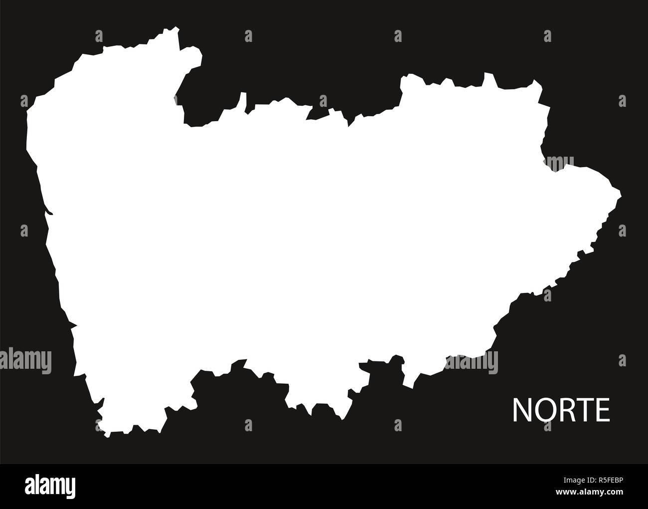 Norte Portugal carte illustration silhouette noire forme inversée Banque D'Images