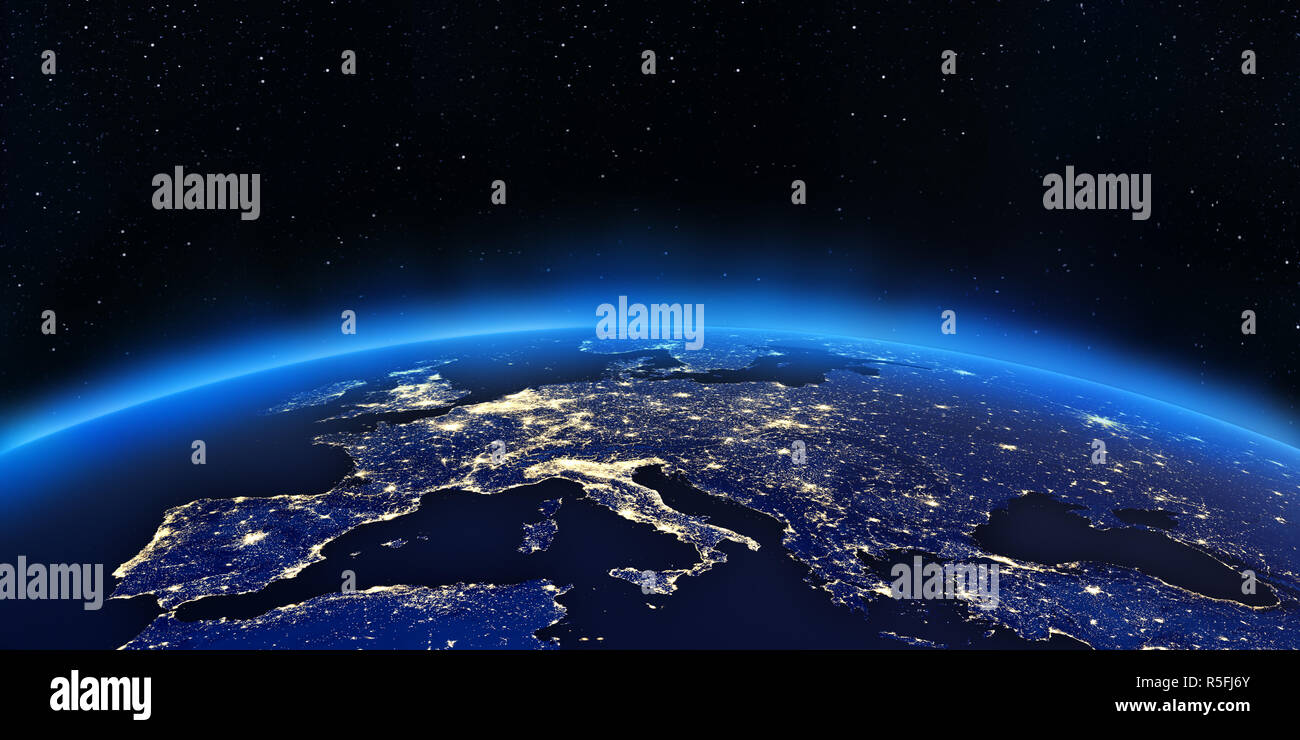 Les lumières de la ville, la carte de l'Europe Banque D'Images