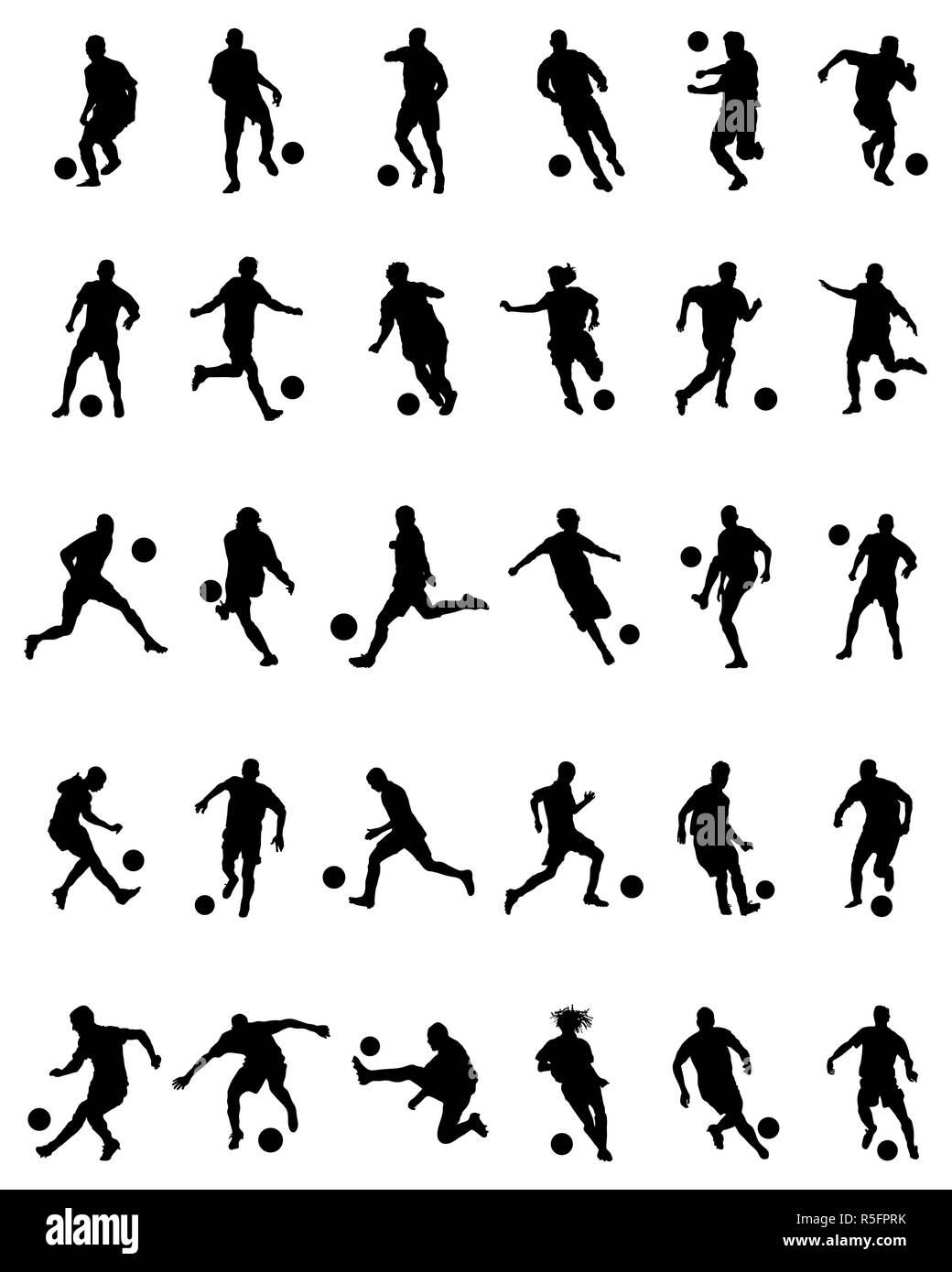Silhouettes noires des joueurs de football sur un fond blanc Banque D'Images