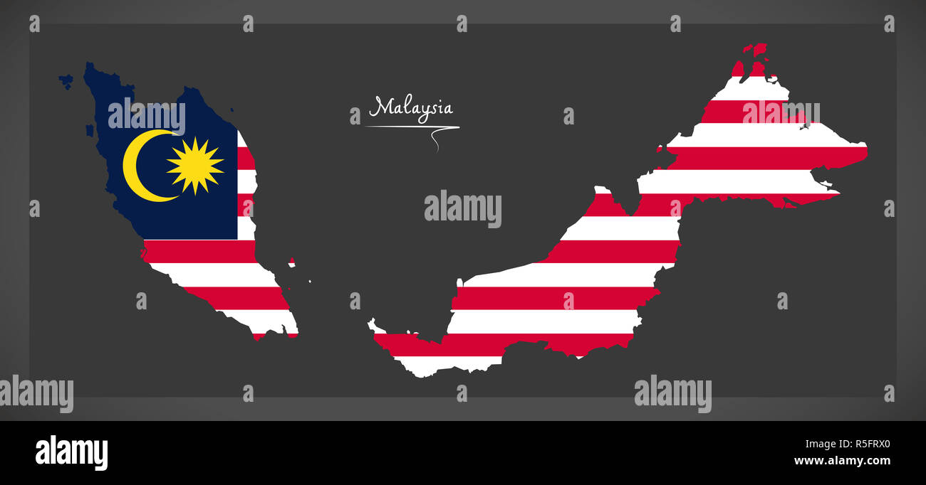 Carte de la Malaisie avec le drapeau national illustration Banque D'Images