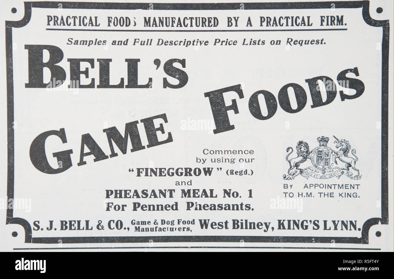 Dans une publicité pour le jeu Bell les aliments. À partir d'un vieux magazine anglais de la période 1914-1918. Banque D'Images
