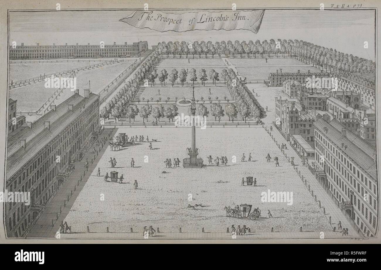 La perspective de Lincoln's Inn. [Un Atlas de Londres, contenant un plan général et trente-six cartes des quartiers, des paroisses et des libertés civiles, avec vingt-cinq points de vue des principales institutions et des bâtiments. Basé sur un sondage antérieur par William Leybourn et Richard Blome]. Londres : A. Churchill, J. Knapton, etc., 1720. Source : 1791.d.5 vol.2.1 opp.73. Banque D'Images