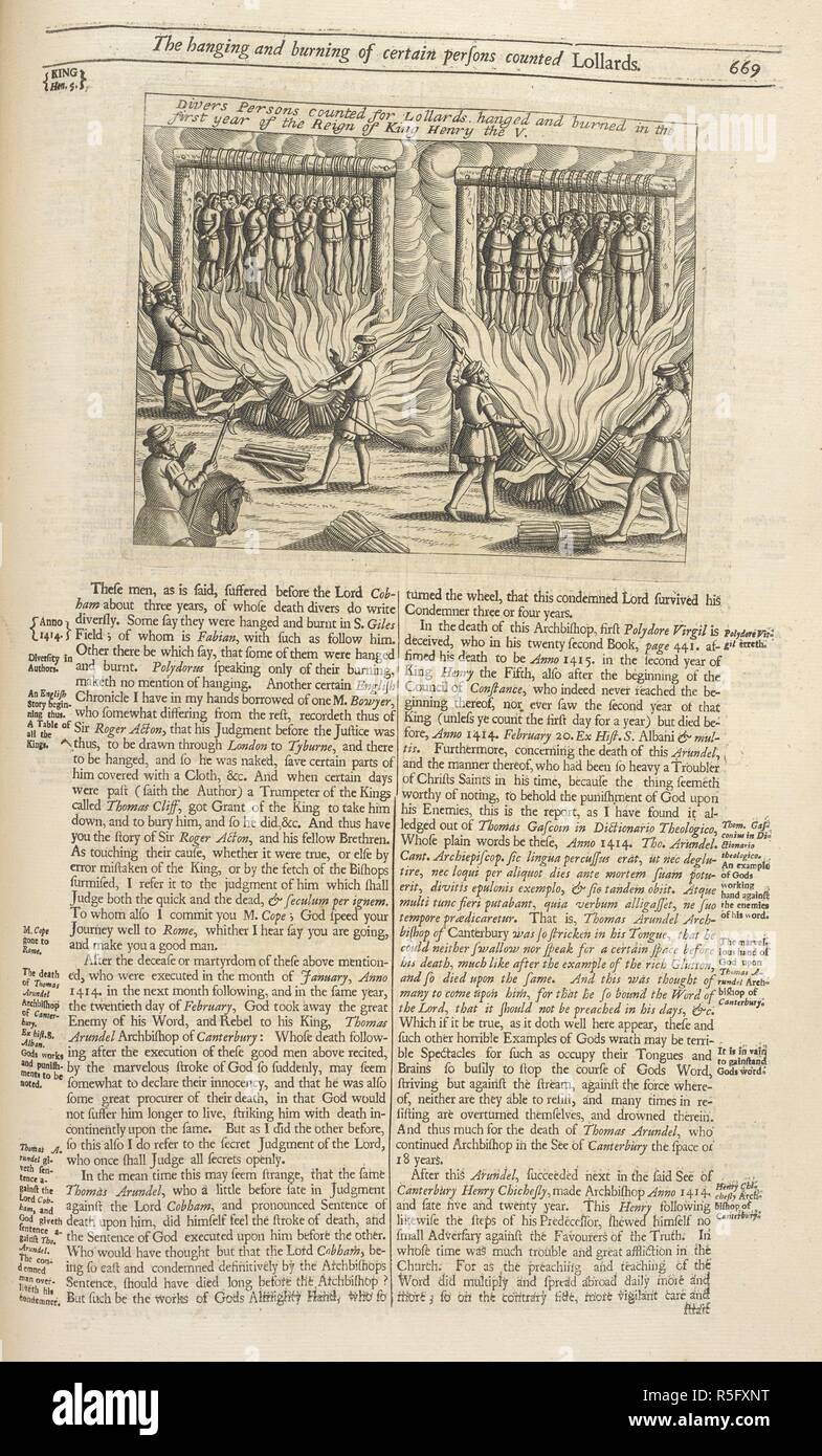 Divers personnes comptées pour Lollards pendus et brûlés dans la première année du règne du roi Henry V Actes et monuments ... (Le Livre des Martyrs.). Londres, 1684. Source : 695.l.9 page 669. Auteur : FOXE, John. Banque D'Images