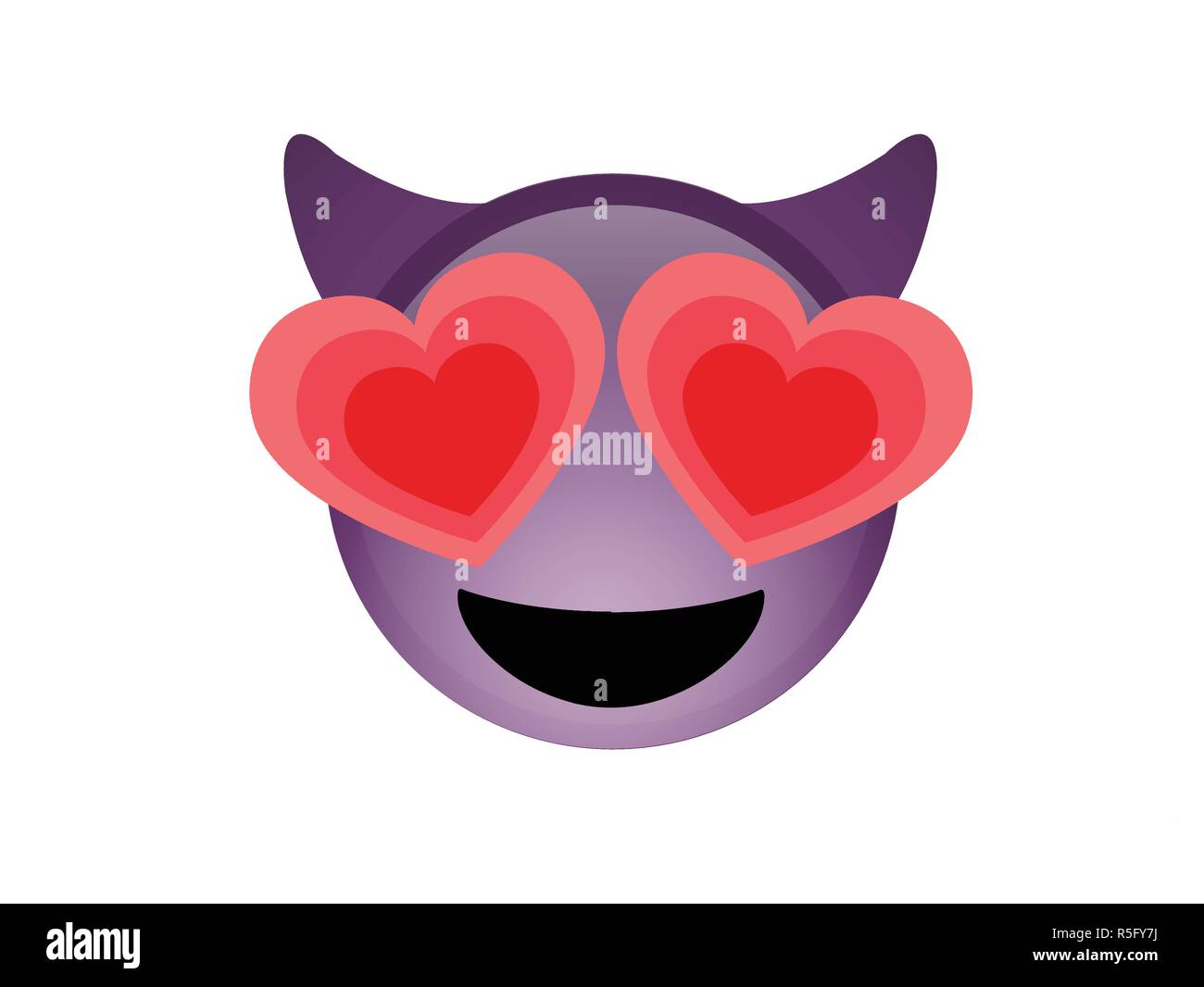 L'isolement d'un démon violet visage heureux diable avec cornes icône Illustration de Vecteur