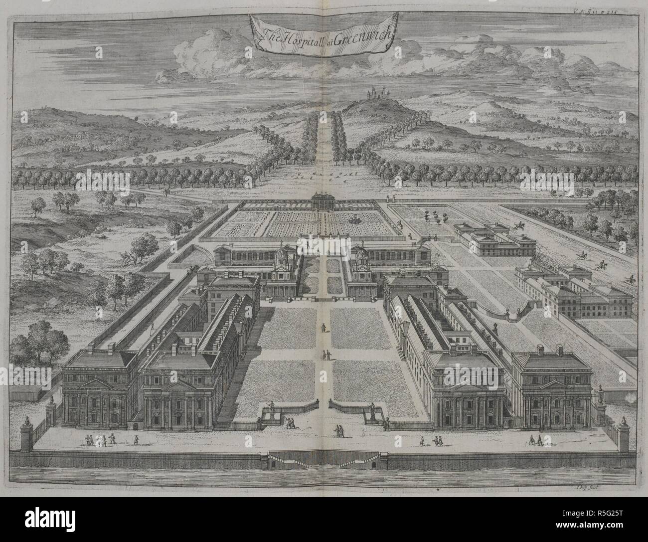 L'hospitall à Greenwich. [Un Atlas de Londres, contenant un plan général et trente-six cartes des quartiers, des paroisses et des libertés civiles, avec vingt-cinq points de vue des principales institutions et des bâtiments. Basé sur un sondage antérieur par William Leybourn et Richard Blome]. Londres : A. Churchill, J. Knapton, etc., 1720. Source : 1791.d.5 vol.1.1 en face de la page 215. Banque D'Images