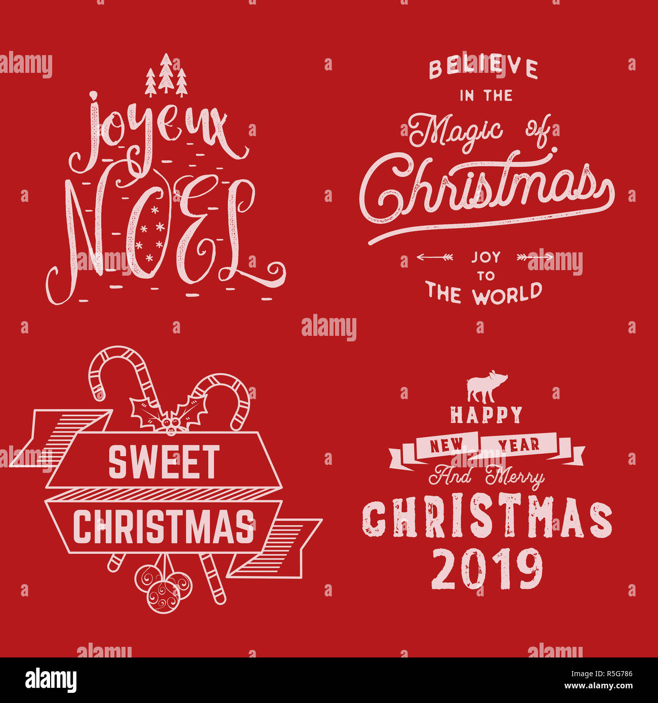 Joyeux Noël. Bonne Année, Joyeux Noel 2019. Typographie set. Maison de  logo, texte, emblèmes du design. Pour l'utilisation de t-shirts,  banderoles, cartes de vœux, cadeaux. Collection calligraphique Stock Photo  Stock - Alamy