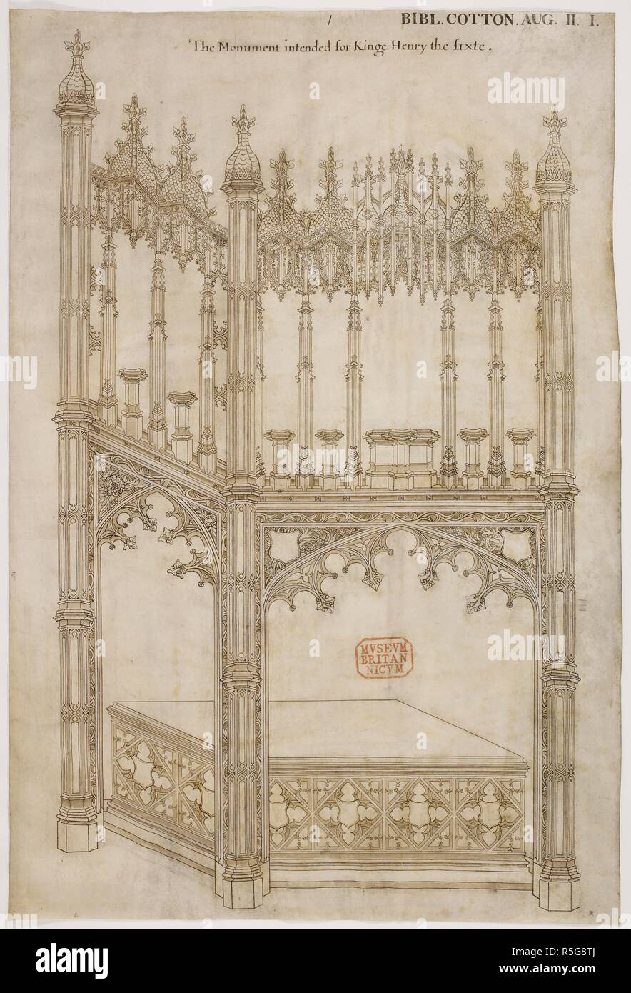 Conception d'un projet de monument sépulcral pour Le Roi Henri VI d'Angleterre à l'abbaye de Westminster . 4e quart du 15e siècle, 1er quart du 16e siècle. Source : Cotton Auguste II.1. Banque D'Images