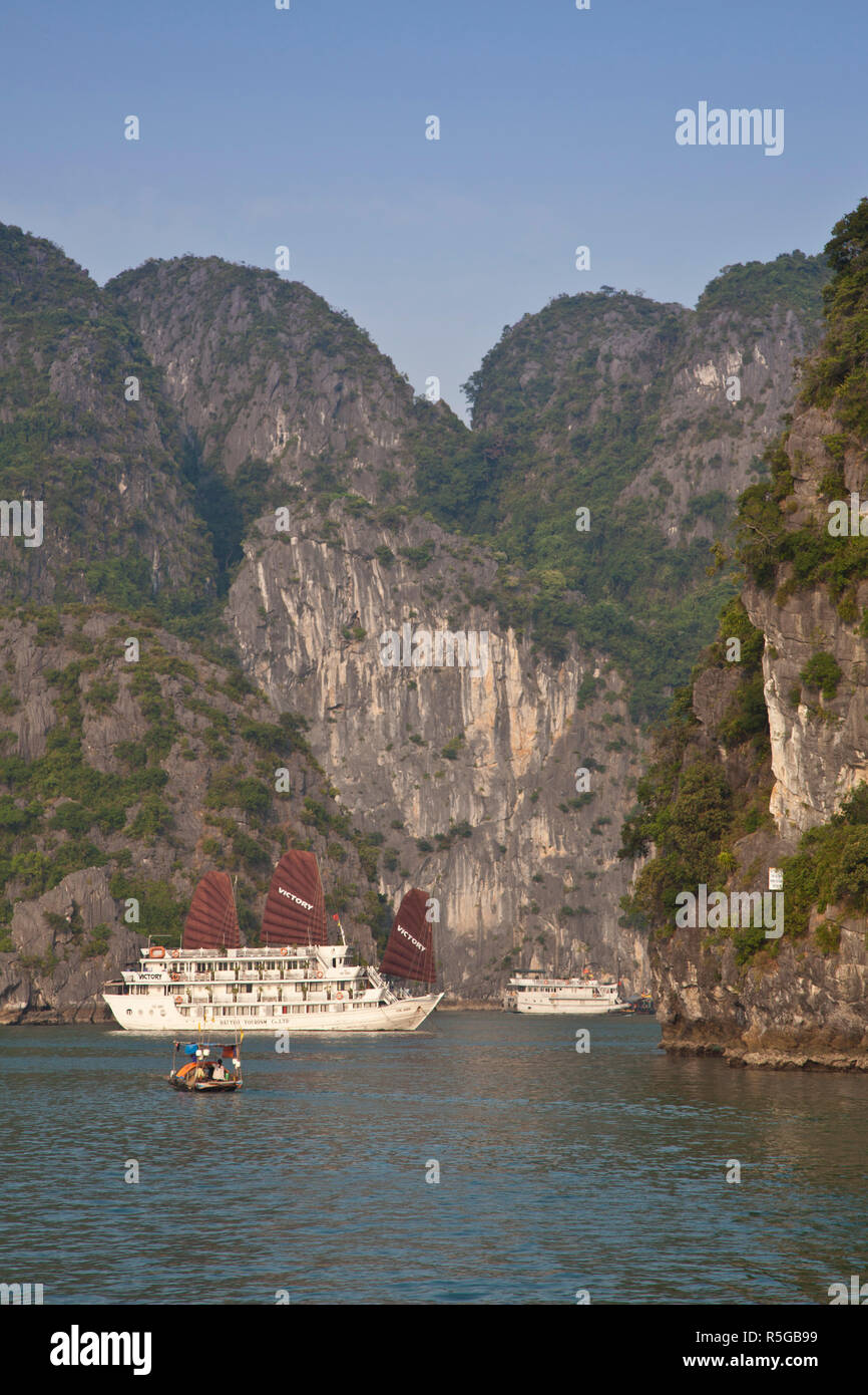 Les bateaux de croisière sur la baie d'Halong, Vietnam Banque D'Images