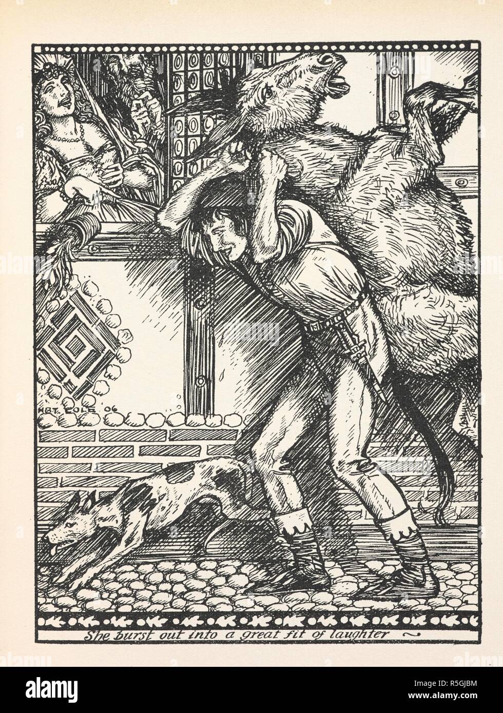 Elle éclata dans un ajustement parfait du rire. Lazy Jack. Fairy-Gold : un livre de contes du vieil anglais, choisi par Ernest Rhys, illustré par Herbert Cole. Londres : J. M. Dent & Co., 1906. Source : 12411.d.22 Face à 126. Banque D'Images