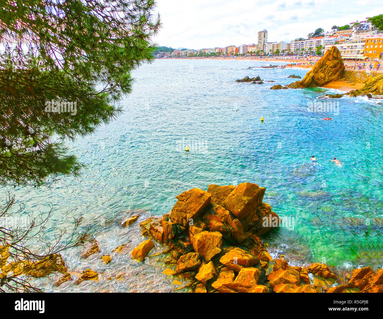 Lloret de Mar Castell Plaja de Sa Caleta beach à Costa Brava de Catalogne Espagne Banque D'Images