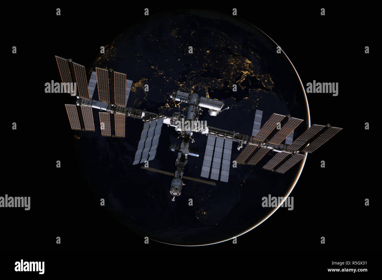 Station spatiale internationale au cours de la planète Terre. Banque D'Images