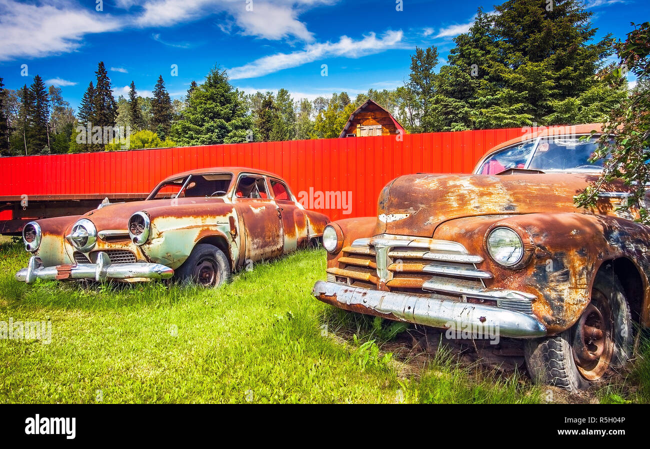 Prince George Colombie-Britannique Canada le 15 juin 2018 Voitures anciennes sur la route Banque D'Images