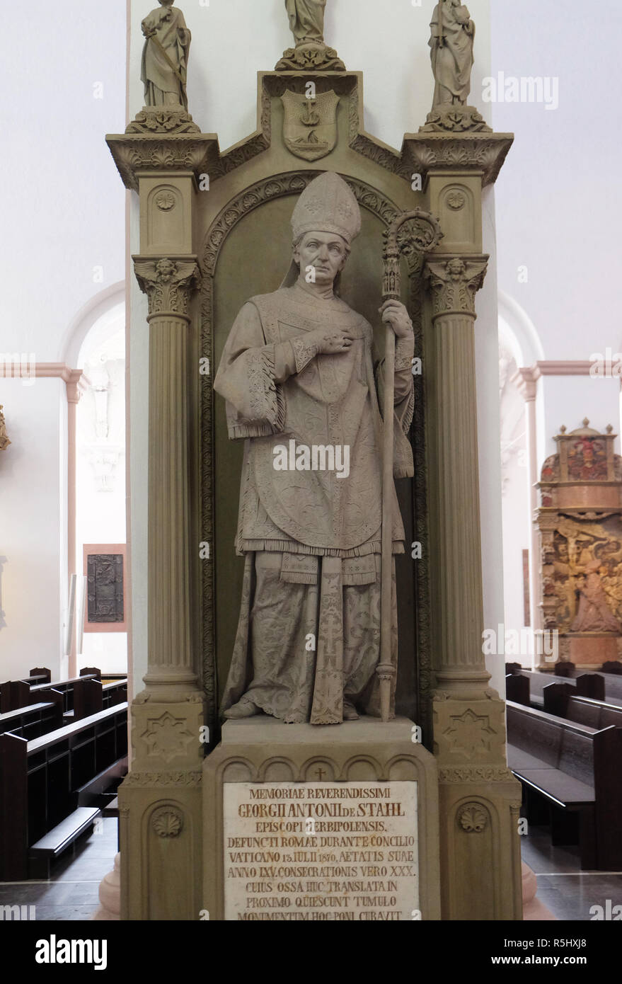 Tombeau de l'évêque memorial Georg Anton von Stahl à Würzburg cathédrale dédiée à Saint Kilian, Bavière, Allemagne Banque D'Images