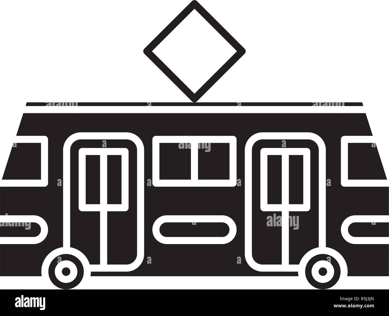 Icône noire Tramway, vector signe sur fond isolé. Concept de Tramway ...