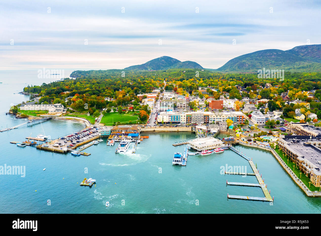 Vue aérienne de Bar Harbor, Maine Banque D'Images