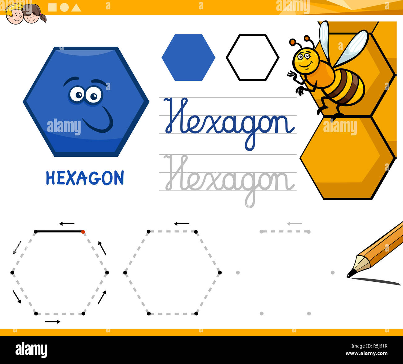 Hexagone cartoon formes géométriques de base Banque D'Images