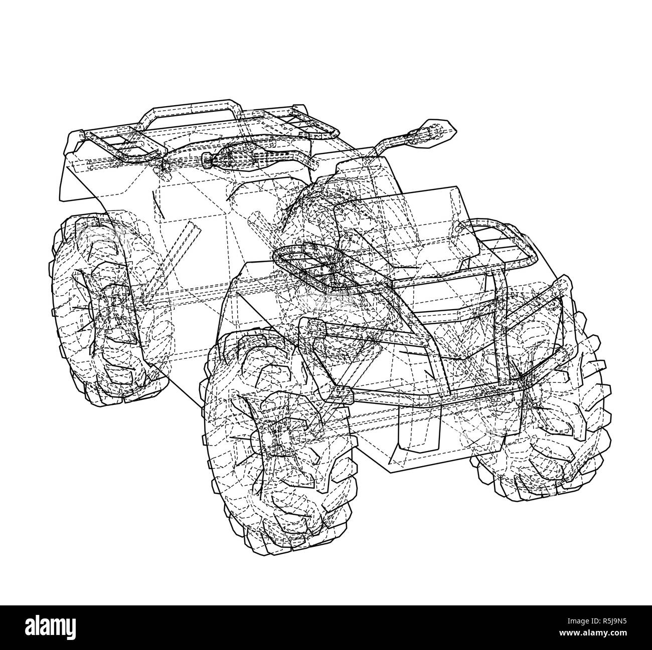 Quadbike VTT Présentation du concept. Style fil de fer. 3d illustration Banque D'Images