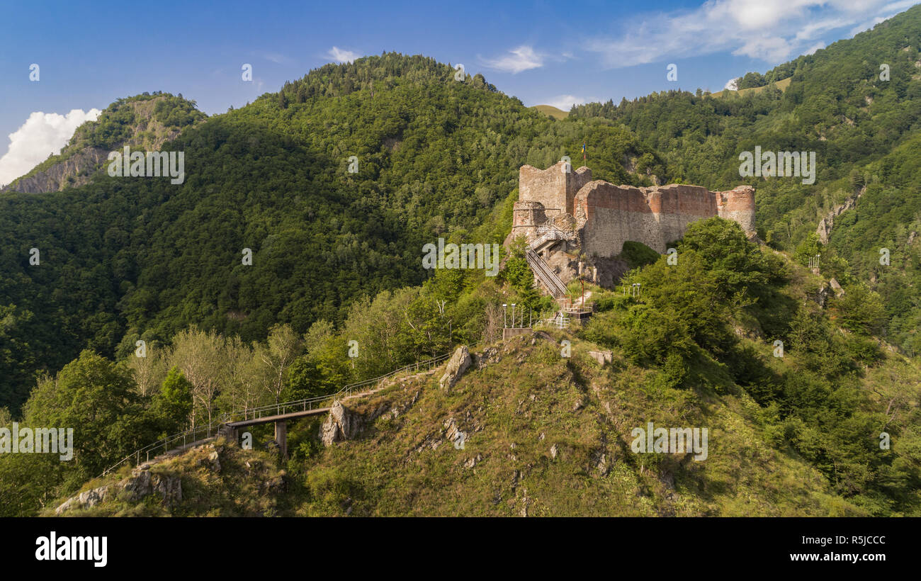 Château Poenari en ruine sur le mont Cetatea en Roumanie Banque D'Images