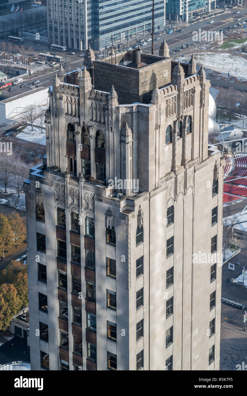 Détail de Willoughby Tower, 1920 gratte-ciel dans le centre-ville de Chicago Banque D'Images