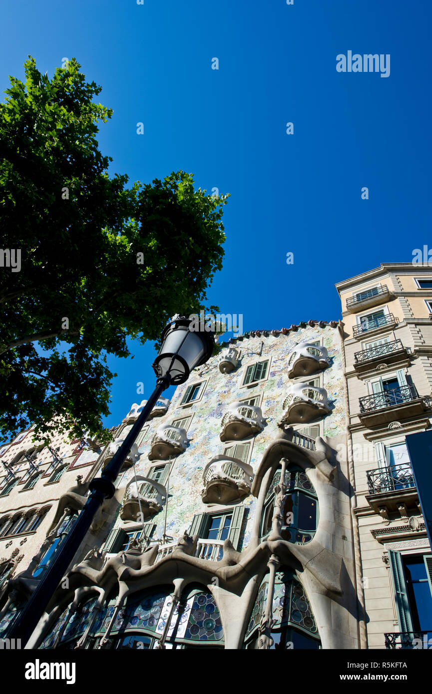 L'extérieur de Batlo bâtiment conçu par Antoni Gaudi, Barcelone, Espagne Banque D'Images