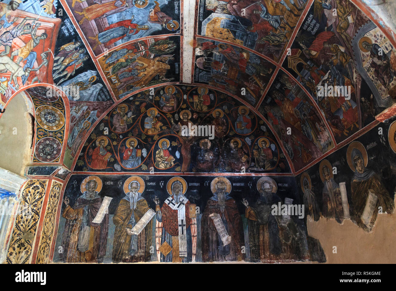 Hagiographies religieuses dans Kesariani monastère, dans le mont Hymette, Athènes, Grèce. Banque D'Images