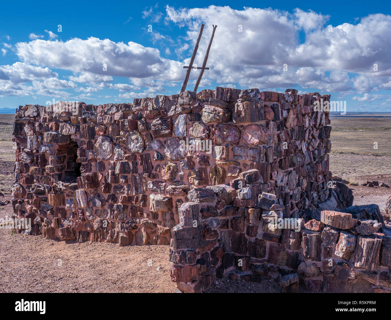 L'agate House ruin, Long Log et Agate House, des sentiers du Parc National de la Forêt Pétrifiée, Arizona. Banque D'Images