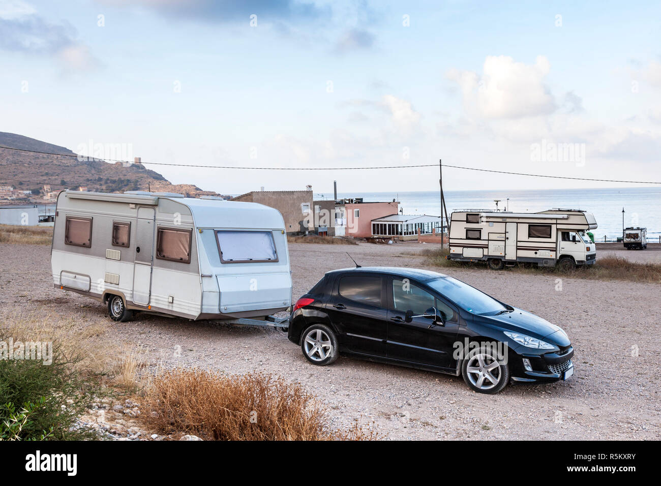 Camping cars à la côte méditerranéenne Banque D'Images