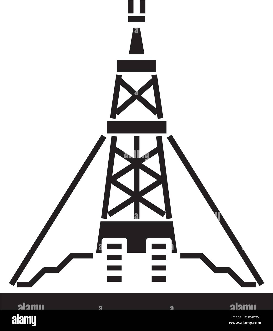 La plate-forme de production d'huile icône noire, vector signe sur fond isolé. La plate-forme de production d'huile, symbole concept illustration Illustration de Vecteur