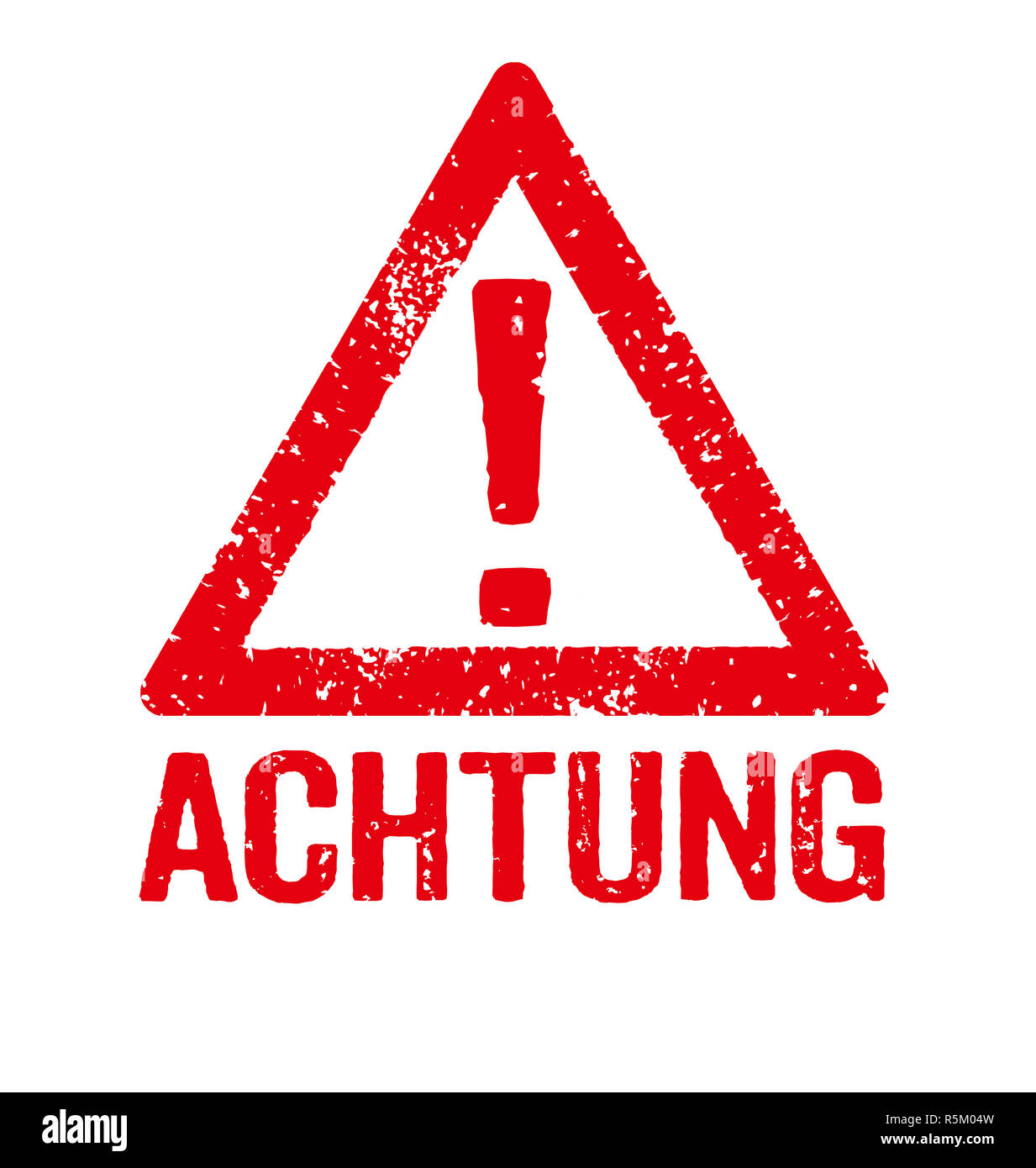 Timbre rouge sur fond blanc - attention Banque D'Images