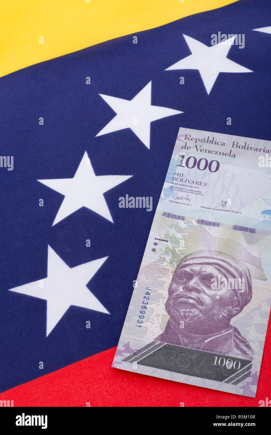 Drapeau Venezuela bolivar fuerte (sans valeur avec 'strong') - Des billets pour l'hyperinflation au Venezuela économie. Voir d'Addit. Note Banque D'Images