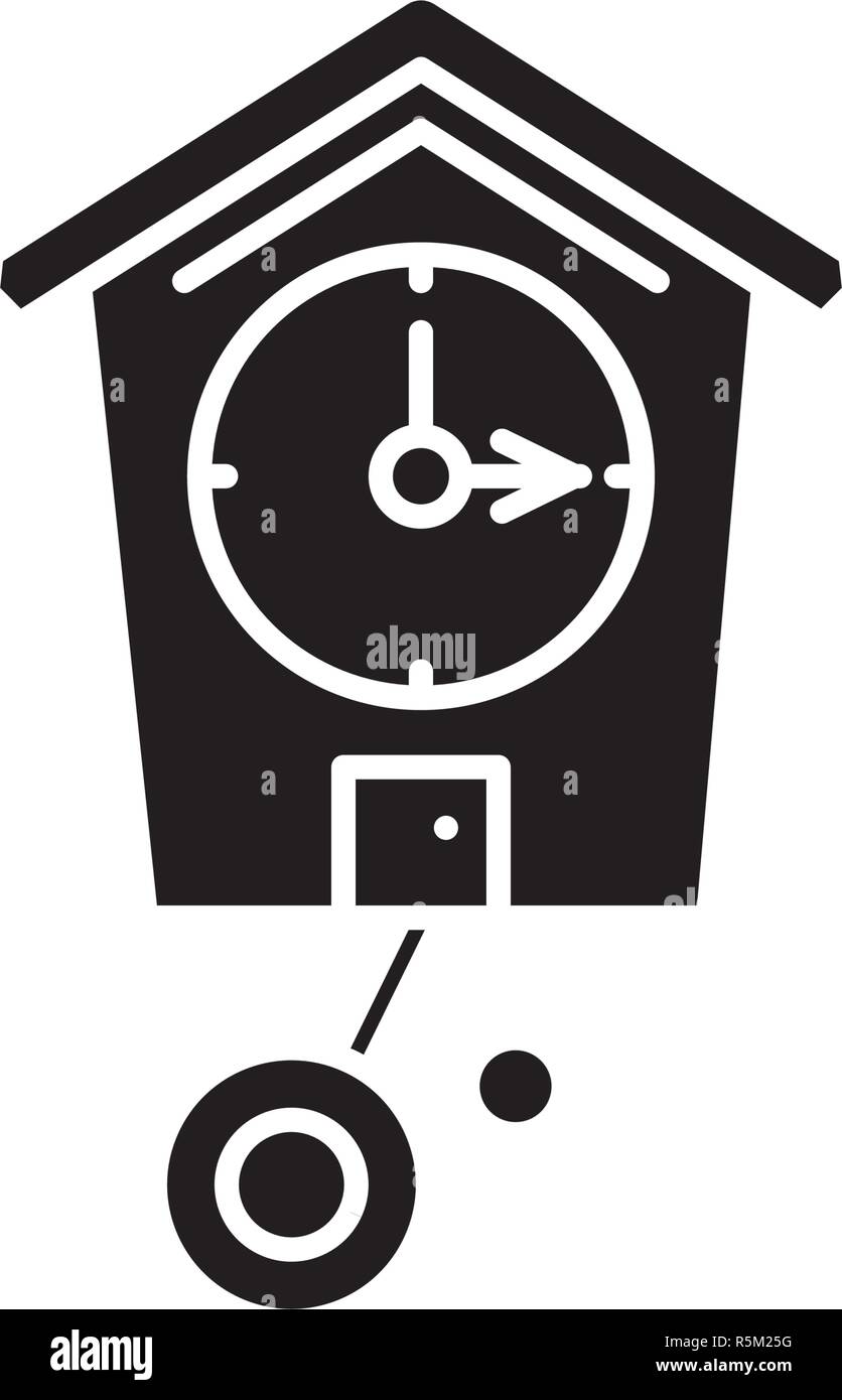 Cuckoo-réveil icône noire, vector signe sur fond isolé. Cuckoo Clock-symbole, illustration Illustration de Vecteur