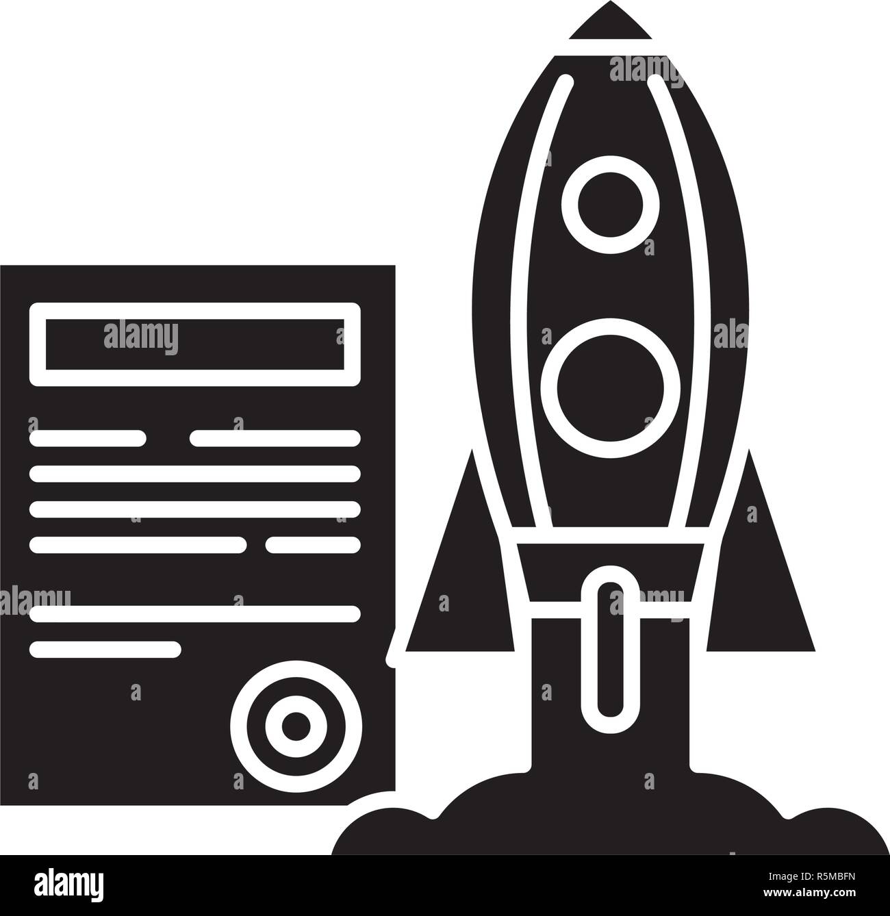 Lancement du projet icône noire, vector signe sur fond isolé. Lancement du projet symbole, illustration Illustration de Vecteur