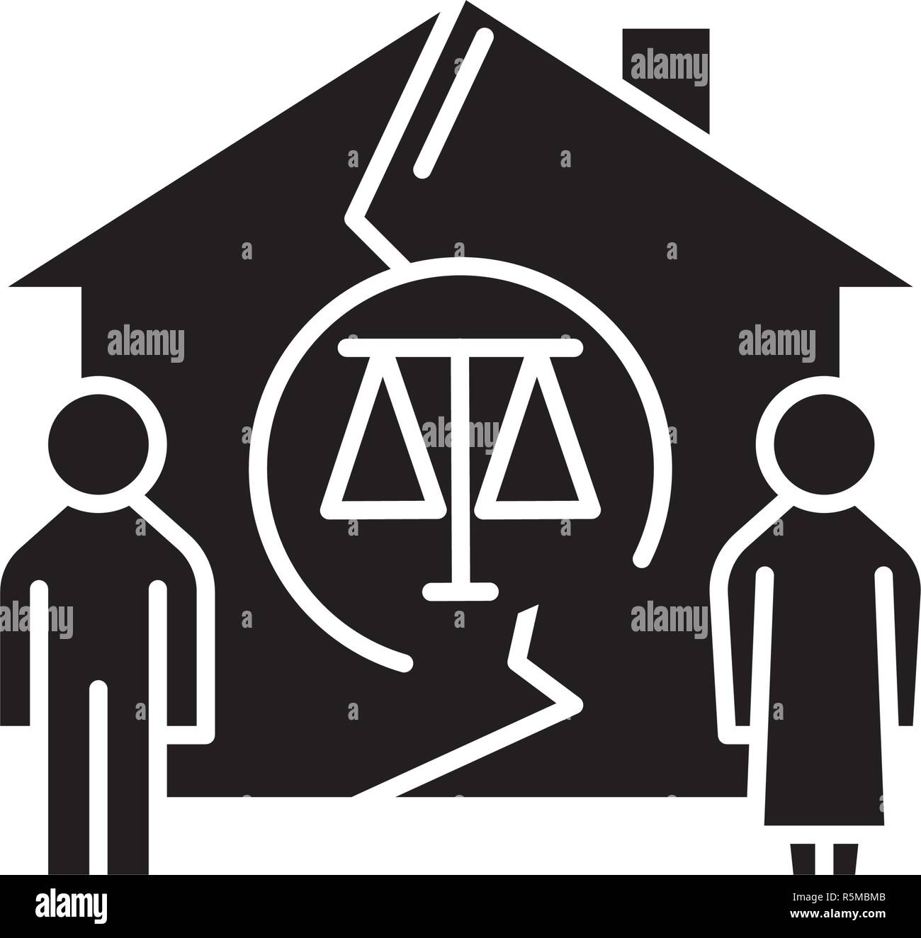 Divorce famille icône noire, vector signe sur fond isolé. Le divorce, symbole de la famille concept illustration Illustration de Vecteur