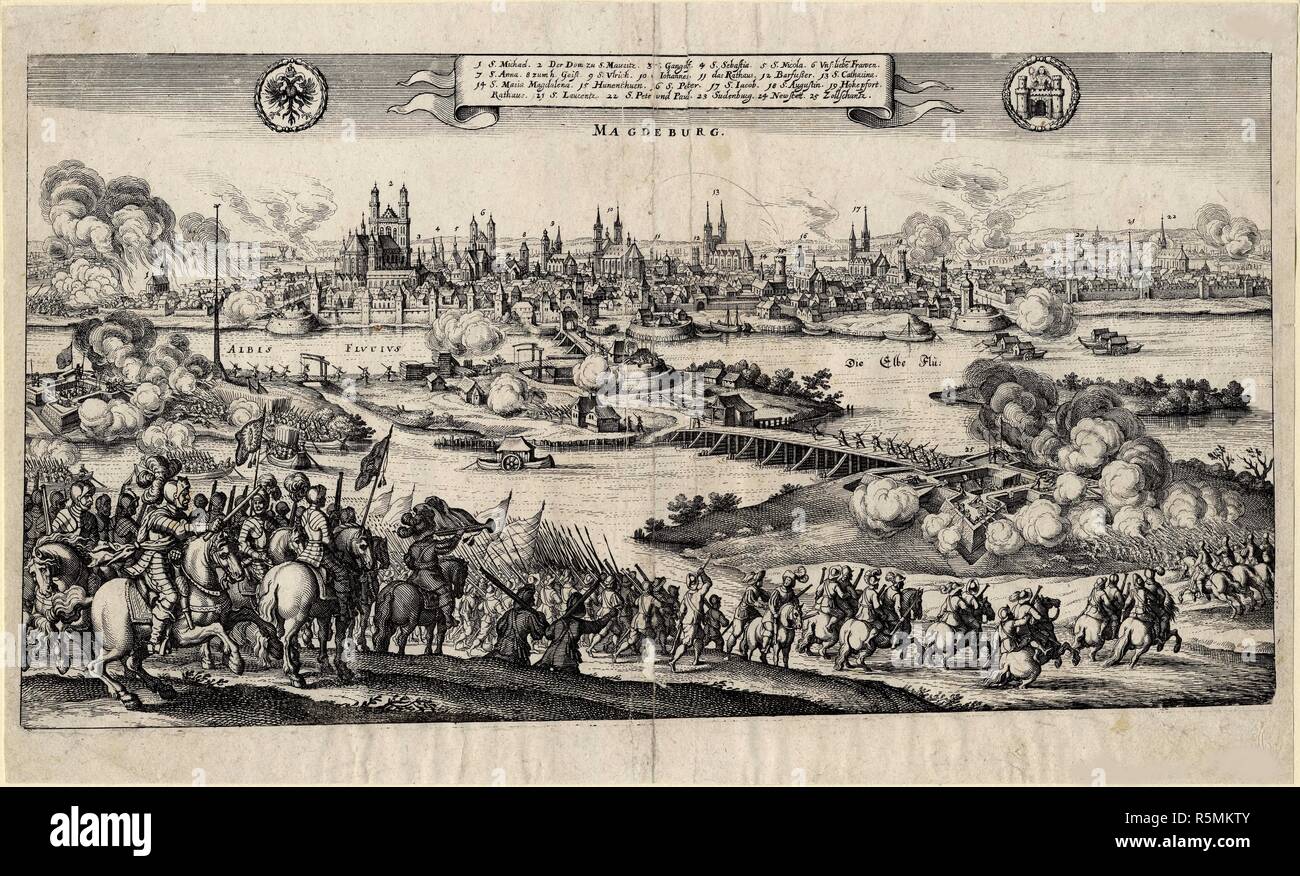 L'armée impériale sous Johann Tserclaes Tilly tempêtes et met le feu à Magdeburg. Musée : collection privée. Auteur : Merian, Matthäus, l'Aîné. Banque D'Images