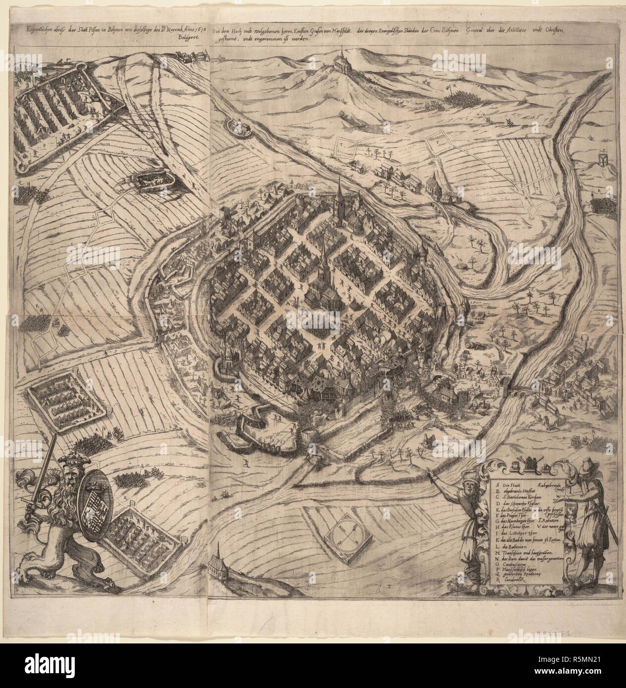 Le siège de Pilsen par Ernst von Mansfeld le 21 novembre 1618. Musée : collection privée. Auteur : Merian, Matthäus, l'Aîné. Banque D'Images