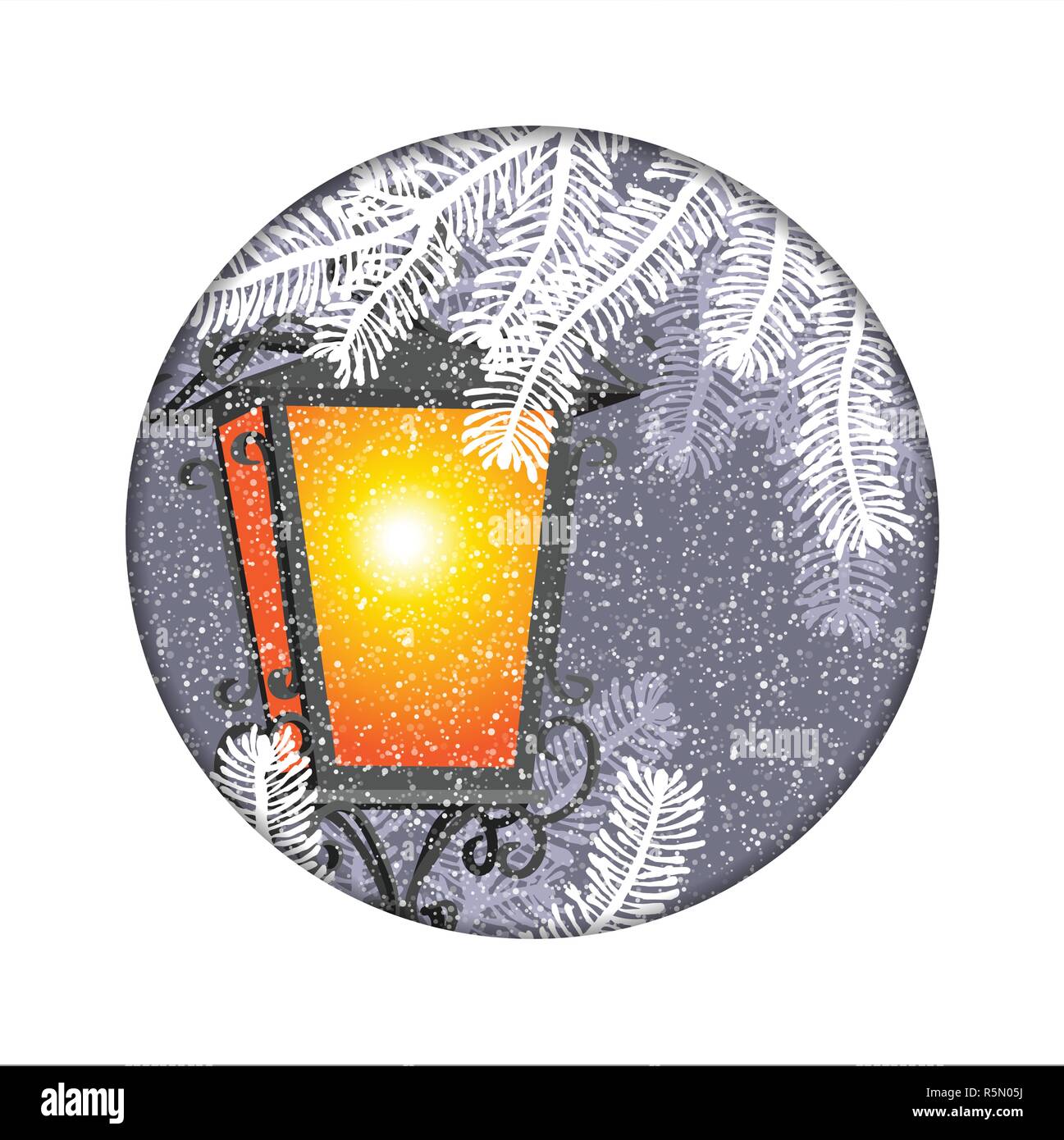 Noël lanterne avec des chutes de neige dans l'arrière-plan de nuit Illustration de Vecteur