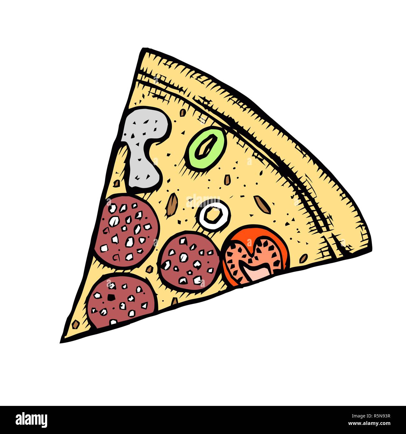 Pizza hand drawn vector illustration. Tranches de pizza en morceaux de coins. Modèle de conception. Illustration de Vecteur