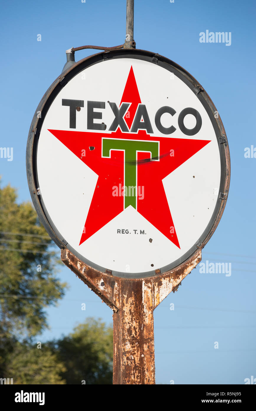 Station d'essence Texaco Vintage signe, Nespelem (État de Washington. Banque D'Images