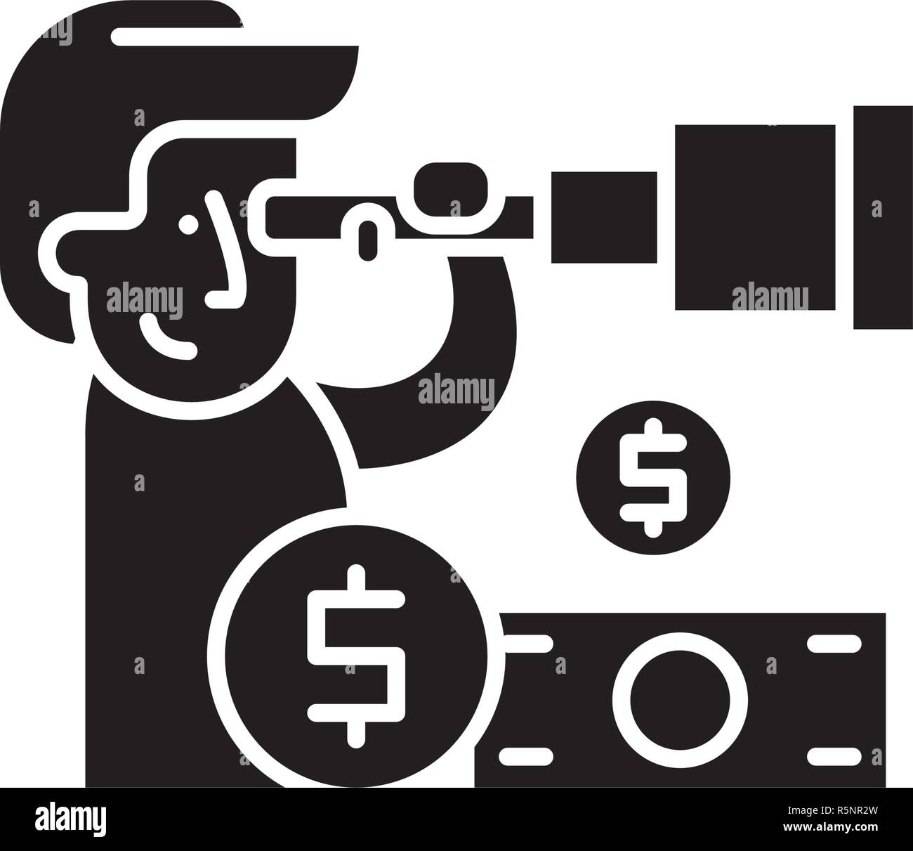 Prévisions financières icône noire, vector signe sur fond isolé. Prévisions financières symbole, illustration Illustration de Vecteur