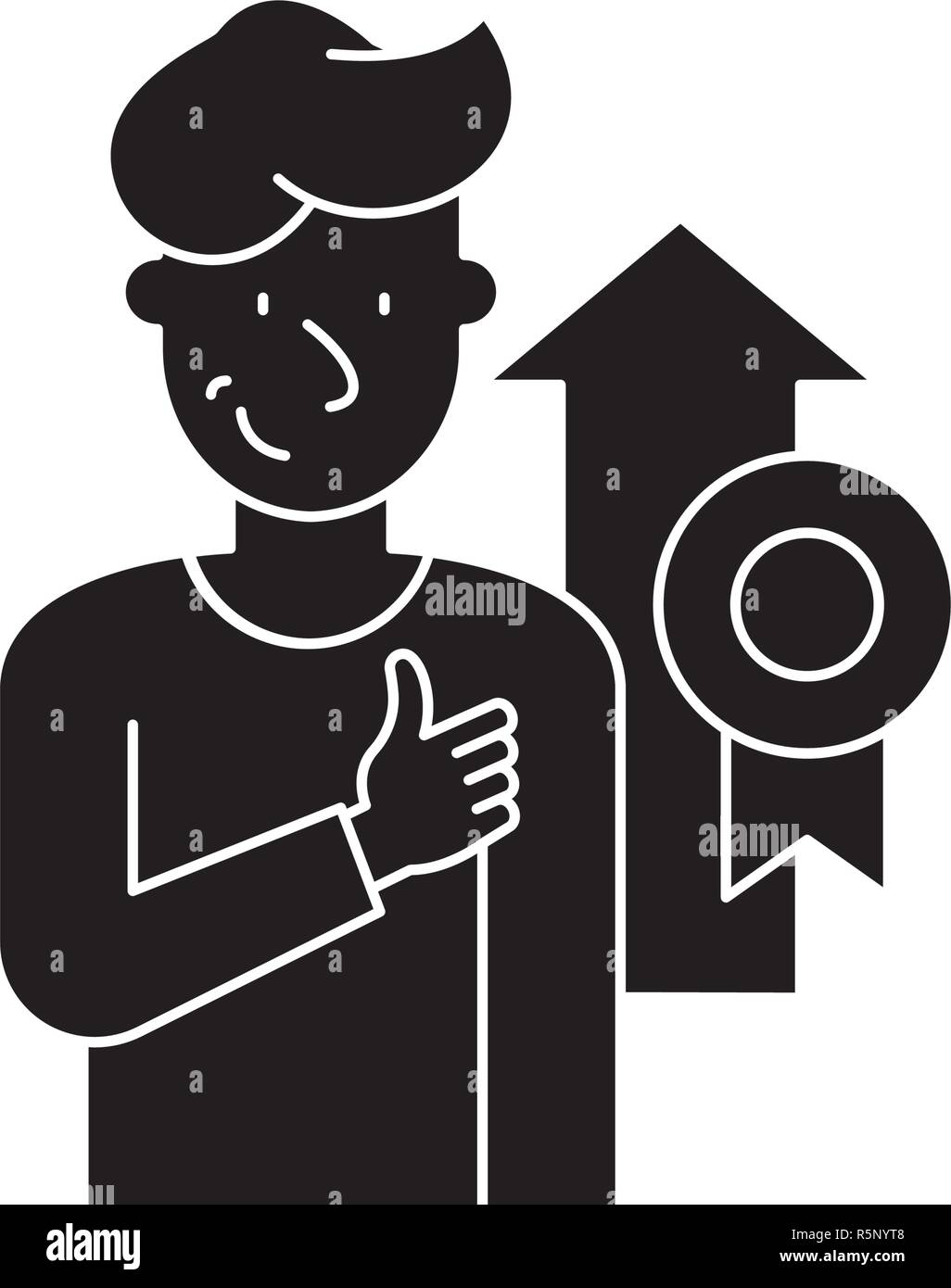 Accomplissement personnel icône noire, vector signe sur fond isolé. Accomplissement personnel symbole, illustration Illustration de Vecteur